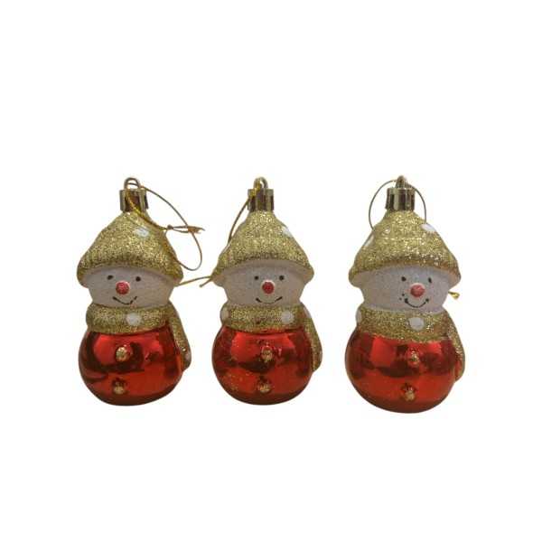 LOT DE 3 BONHOMME DE NEIGE ROUGE/DORE