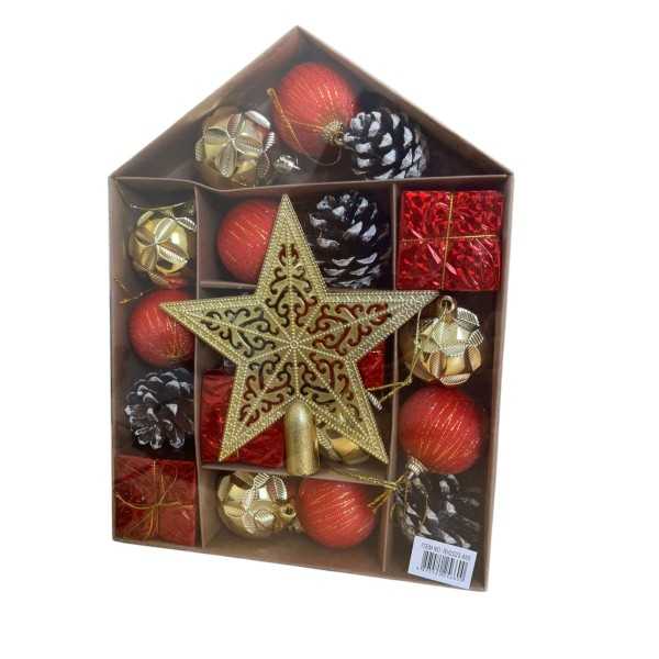 LOT DE 20 DÉCORATIONS DE SAPIN DE NOEL ROUGE/ DORÉ