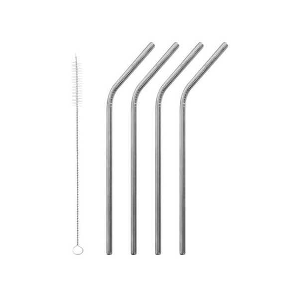 LOT DE 4 PAILLES EN INOX AVEC GOUPILLON