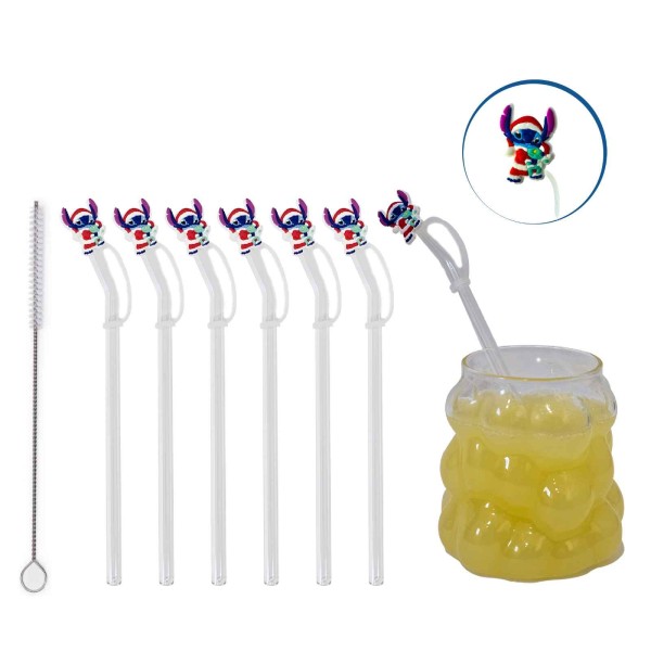 LOT DE 6 PAILLES EN VERRE AVEC BOUCHON STITCH ET GOUPILLON