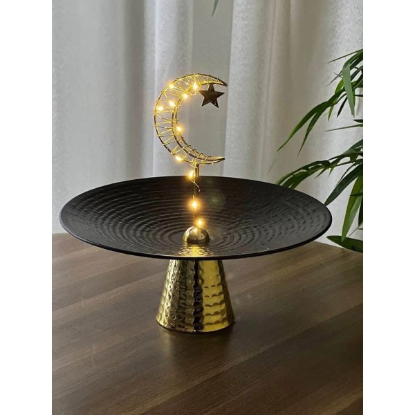 PLATEAU DE SERVICE À PIED EN MÉTAL NOIR ET DORÉ AVEC LED