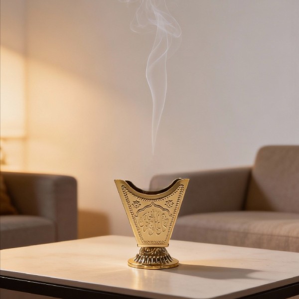 BRULEUR D'ENCENS À CHARBON EN MÉTAL DORÉ HAUTEUR 13.5 Cm