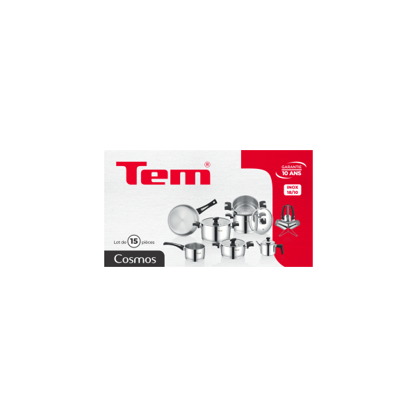 BATTERIE DE CUISINE 15 PIÈCES COSMOS EN INOX 18/10 TEM