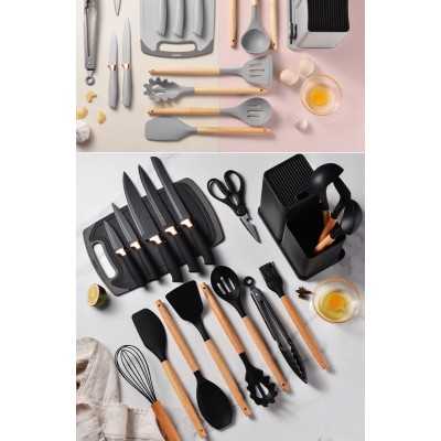 SET D'USTENSILES DE CUISINE 19 PIECES EN SILICONE + PLANCHE