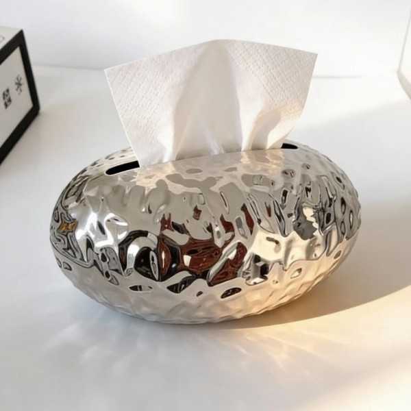 BOÎTE À MOUCHOIRS DÉCORATIVE OVALE - ARGENT