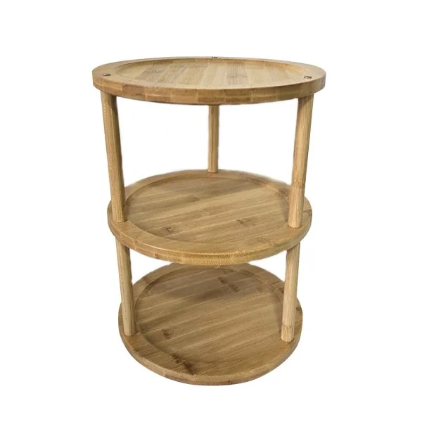 PRÉSENTOIR ROND ROTATIF À 3 NIVEAUX EN BOIS