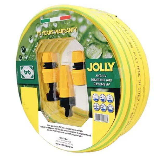 TUYAU D’ARROSAGE Ø15MM JAUNE 25M AVEC KIT RACCORDS JOLLY