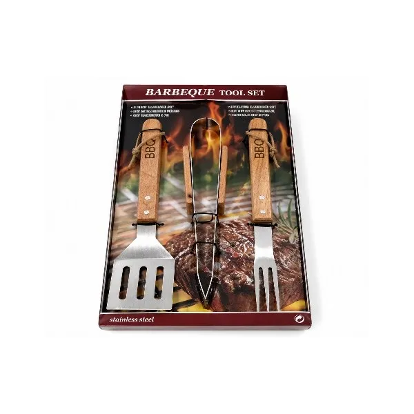 PACK DE 3 USTENSILES DE BARBECUE AVEC POIGNÉES EN BOIS
