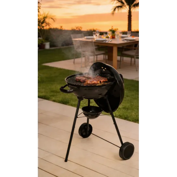 BARBECUE À CHARBON Ø43CM EN ACIER AVEC COUVERCLE ET ROUES SOMAGIC