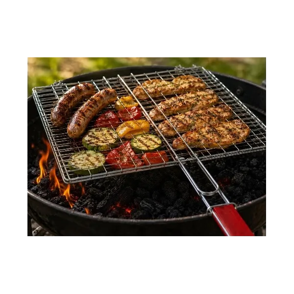 GRILLE DE BARBECUE DOUBLE CARRÉ 30*30CM AVEC MANCHE EN BOIS