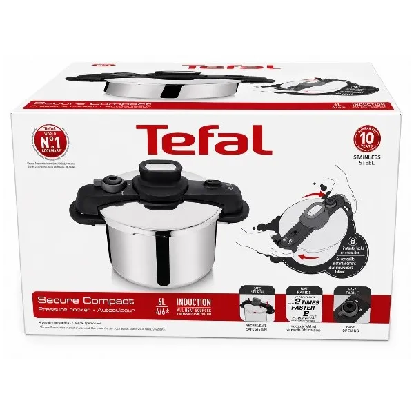 COCOTTE-MINUTE EN INOX 6L À PRESSION SÉCURISÉE TEFAL