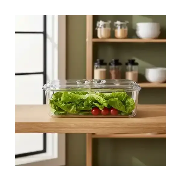 BOÎTE DE RANGEMENT FRIGO TRANSPARENTE AVEC COUVERCLE ET BOUCHONS DE VIDANGE