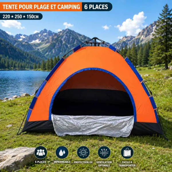 TENTE AUTOMATIQUE POUR PLAGE ET CAMPING 6 PLACES 250*200*150CM