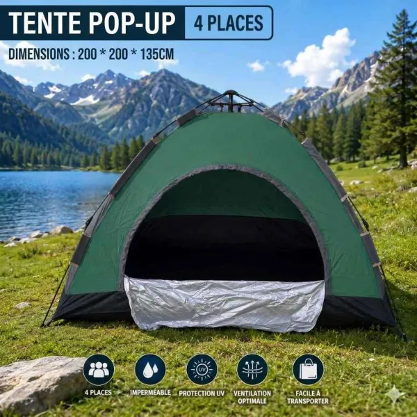 TENTE AUTOMATIQUE POUR PLAGE ET CAMPING 4 PLACES 200*200*135CM