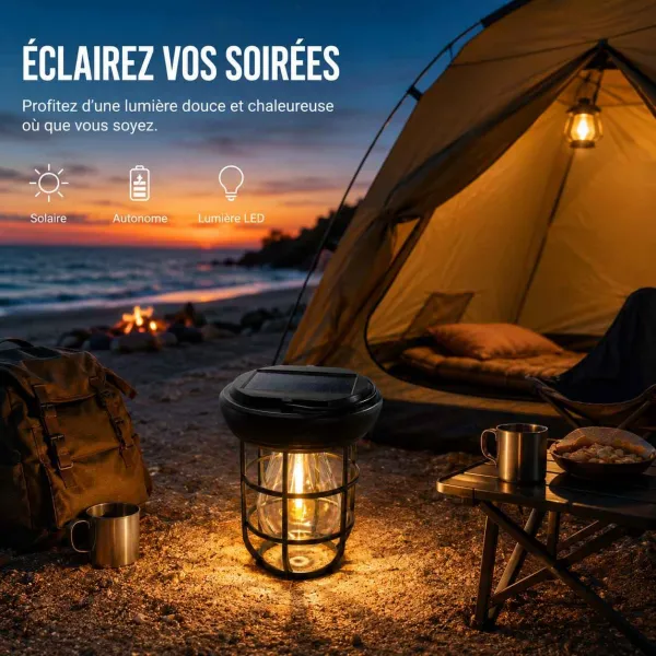 LAMPE SOLAIRE LED 2W AVEC DÉTECTEUR DE MOUVEMENT POUR CAMPING ET EXTÉRIEUR