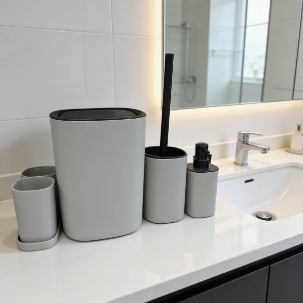 ENSEMBLE DE 6 ACCESSOIRES DE SALLE DE BAIN EN PLASTIQUE GRIS IISDOO