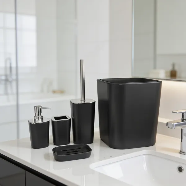 ENSEMBLE DE 6 ACCESSOIRES DE SALLE DE BAIN EN PLASTIQUE NOIR IISDOO