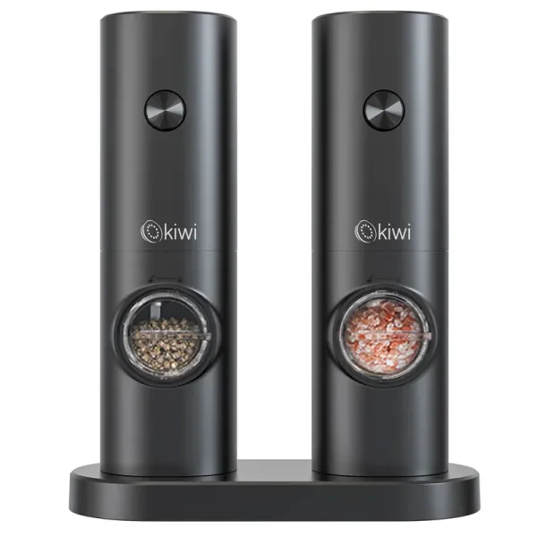 LOT DE 2 MOULINS ÉLECTRIQUES À SEL ET POIVRE À PILES AVEC BASE KIWI