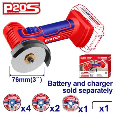 MEULEUSE D'ANGLE SANS FIL 20V 76MM  AVEC 7 DISQUES ELAG76017
