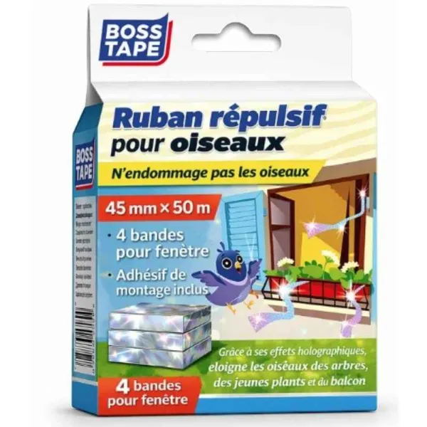 RUBAN RÉFLÉCHISSANT ANTI-OISEAUX 45MMX50M BOSS TAPE