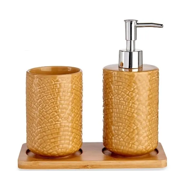 ENSEMBLE DE 3 ACCESSOIRES DE SALLE DE BAIN EN CÉRAMIQUE BRUN CAMEL BERILO