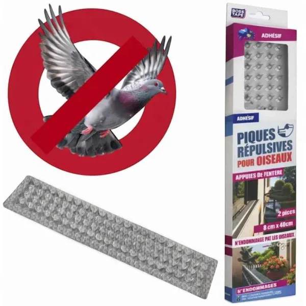 BARRIÈRE ANTI-OISEAUX EN PVC TRANSPARENT 8.5CM X 42CM (LOT 2 PIÈCES) BOSS TAPE
