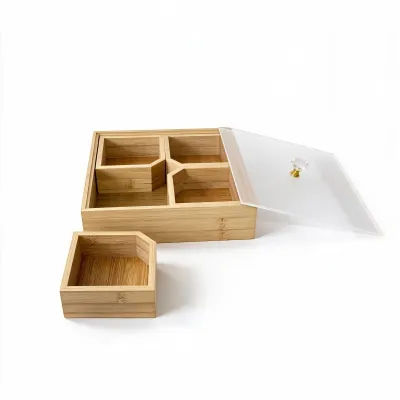 BOÎTE CARRÉE EN BOIS AVEC 4 COMPARTIMENTS