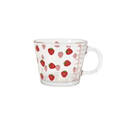 VERRE DOSEUR EN VERRE 350ML AVEC MOTIFS ET POIGNÉE