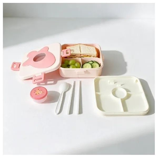 BOÎTE À GOÛTER CARRÉE AVEC COUVERTS ET MINI BOÎTE EN PLASTIQUE