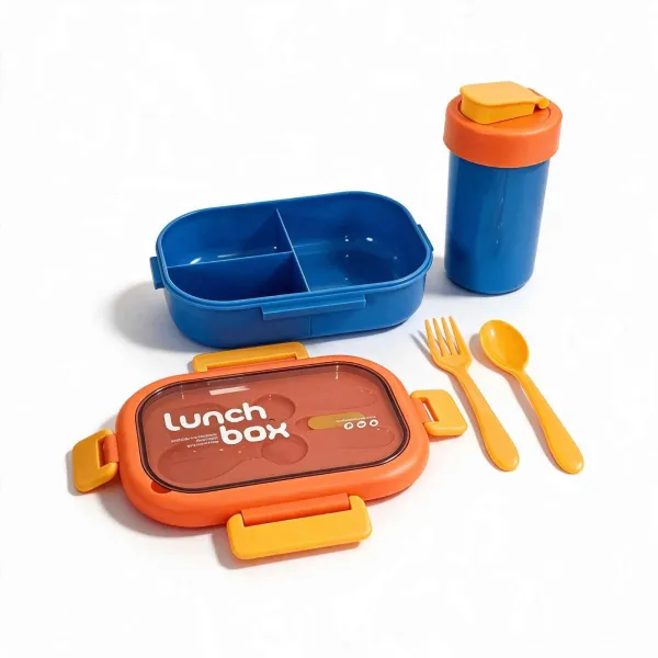 KIT BOÎTE À LUNCH AVEC COUVERTS ET BOUTEILLE EN PLASTIQUE