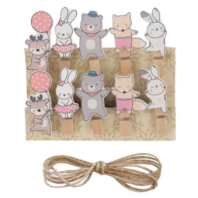 LOT DE 10 MINI PINCES À LINGE DÉCORATIVES EN BOIS AVEC MOTIFS