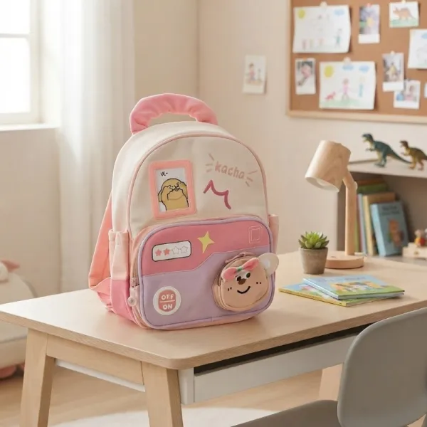 SAC À DOS SCOLAIRE POUR ENFANT MOTIF OURSON AVEC MINI-POCHETTE