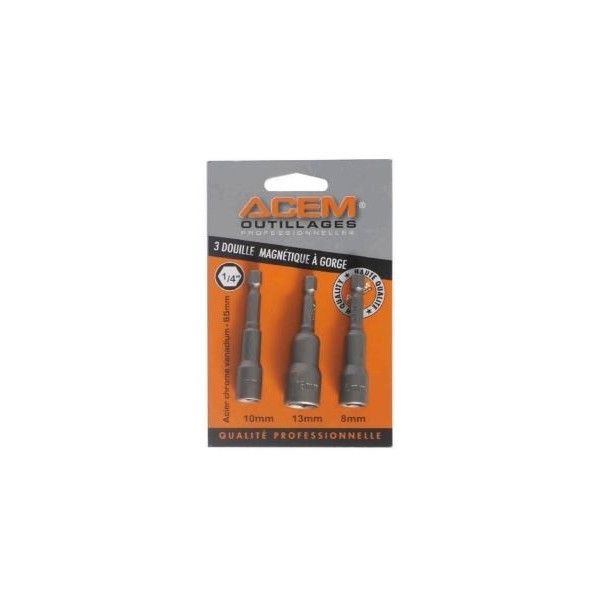 JEUX DE DOUILLES MAGNÉTIQUES À GORGE 6-8-10 L65MM 3PIECES ACEM