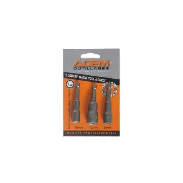 JEUX DE DOUILLES MAGNÉTIQUES À GORGE 6-8-10 L65MM 3PIECES ACEM