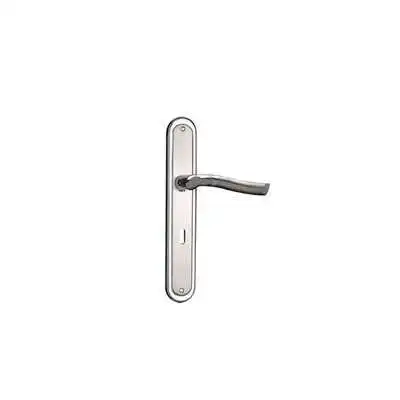 POIGNEE DE PORTE PLAQUE 6655 TROU DE CLE CHROME-SATINE DELIA