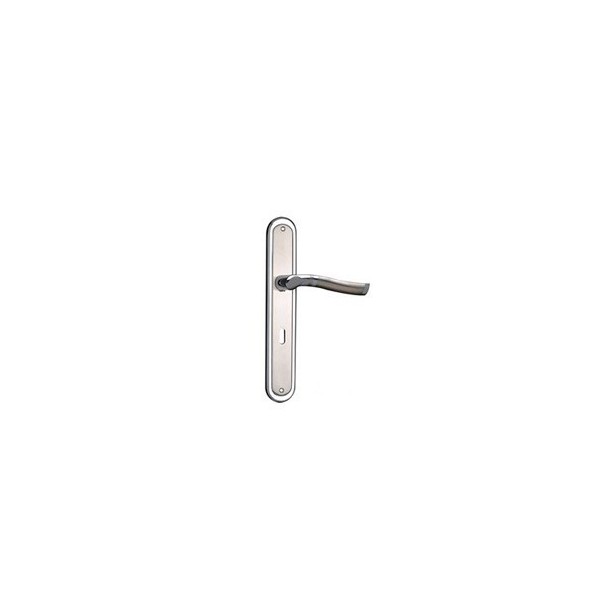 POIGNEE DE PORTE PLAQUE 6655 TROU DE CLE CHROME-SATINE DELIA