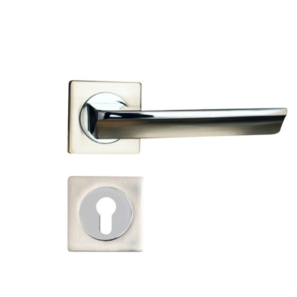 POIGNEE DE PORTE AVEC ROSACE 80202 TROU DE CYLINDRE CHROME-SATINE DELIA