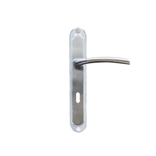 POIGNEE DE PORTE PLAQUE 5520 TROU DE CLE CHROME-SATINE DELIA