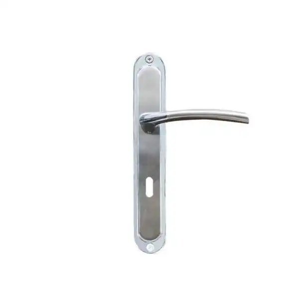 POIGNEE DE PORTE PLAQUE 5520 TROU DE CLE CHROME-SATINE DELIA