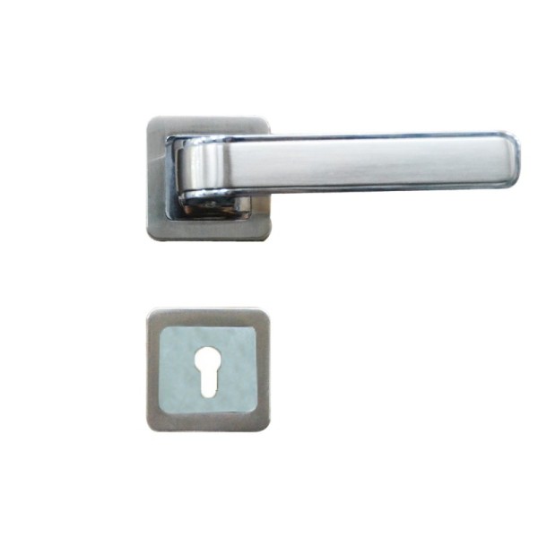 POIGNEE DE PORTE AVEC ROSACE 80313 TROU DE CYLINDRE CHROME-SATINE DELIA