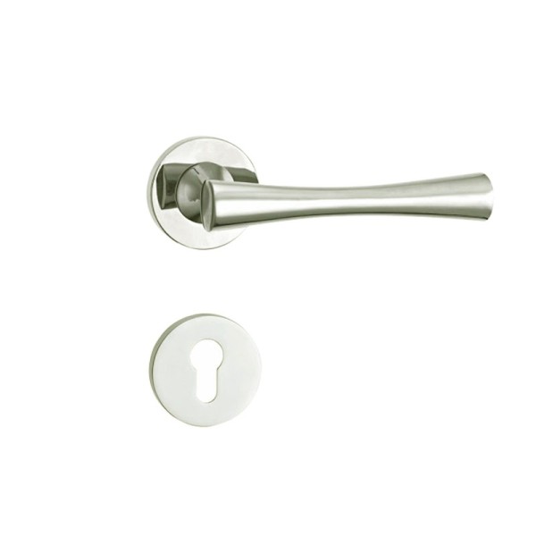 POIGNEE DE PORTE AVEC ROSACE 8018 TROU DE CYLINDRE CHROME-SATINE DELIA
