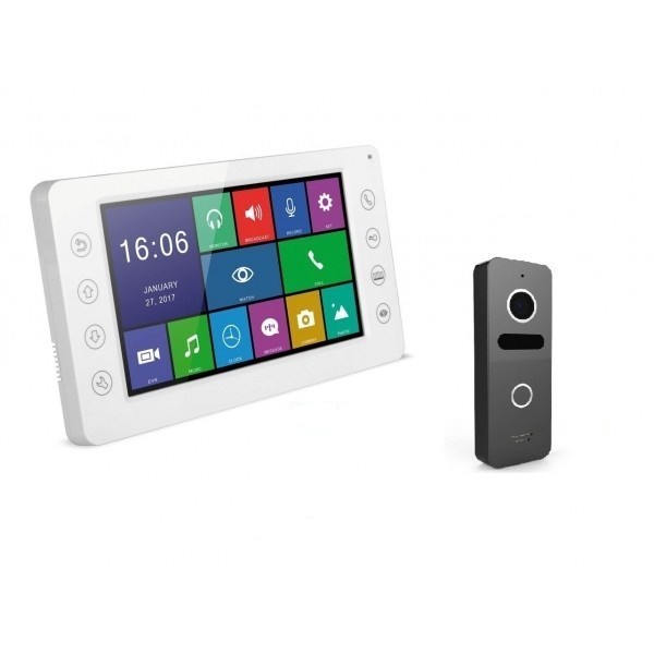 VIDEOPHONE ANGELA MONITEUR BLANC X2 7'' AVEC PLAQUE DE RUE LOTUS SOMEF